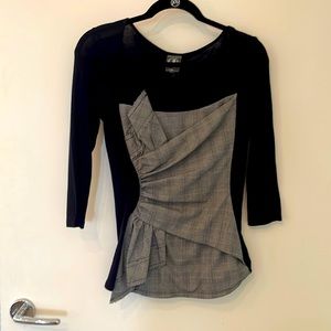 One September ANTHROPOLOGIE anthro black tweed asymmetrical edgy artsy top P S